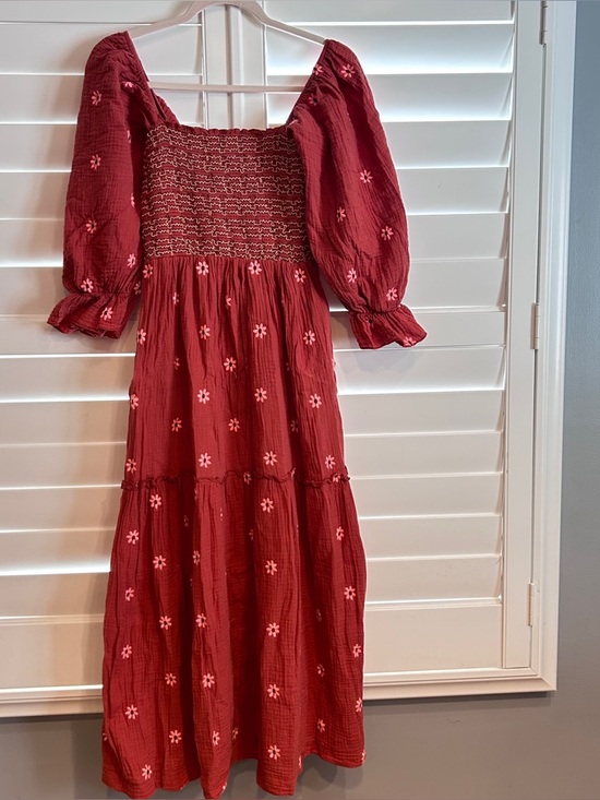 Amazon Dresses & Skirts - Smocked Long Sleeved Embroidered Midi Dress Rust Peach Size Small